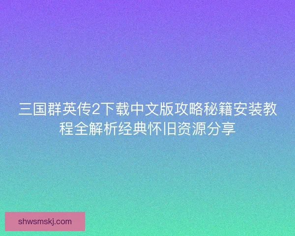 三国群英传2下载中文版攻略秘籍安装教程全解析经典怀旧资源分享