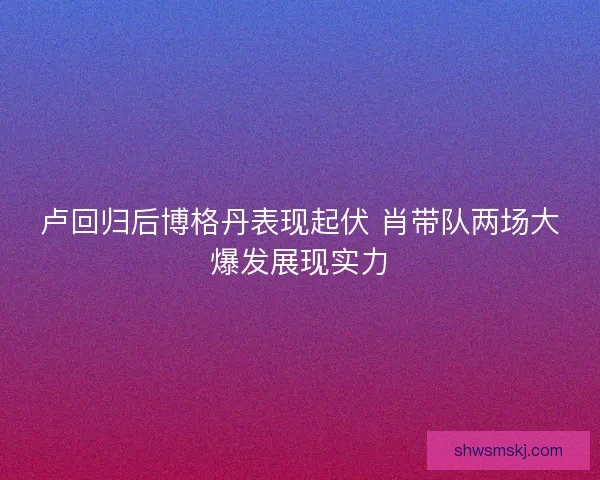 卢回归后博格丹表现起伏 肖带队两场大爆发展现实力
